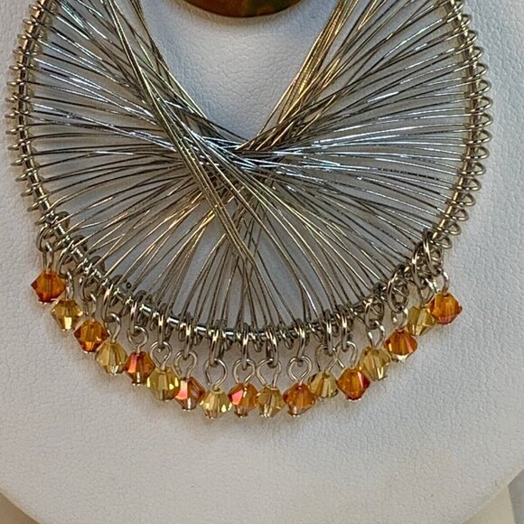 Silver Tone Cable Chain Necklace With Jasper & Aurora Borealis Crystals (NA103) - Picture 3 of 4